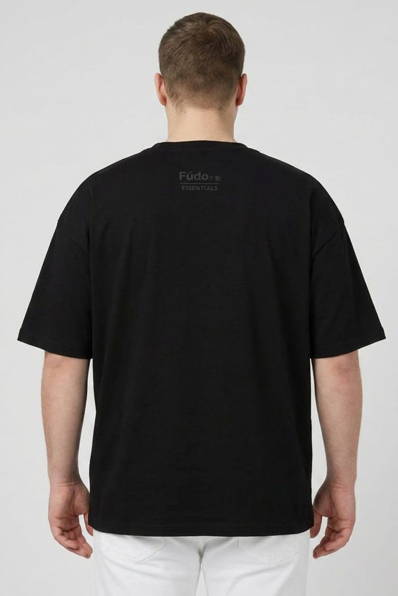 Fudo Men Crew Neck Short Sleeve Brand Logo T-Shirt, Black - Image 4