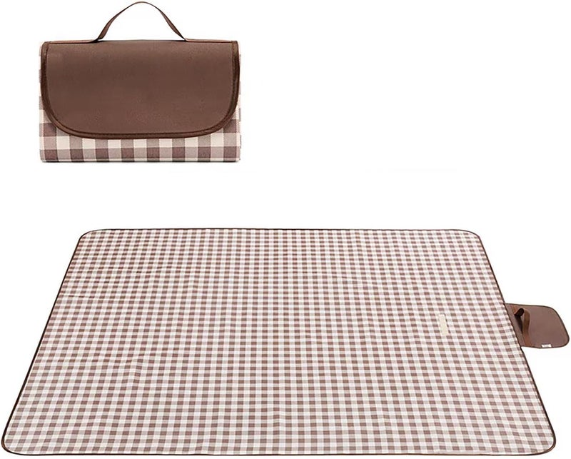 Wind Tour Waterproof Picnic Blanket with Carry Strap - Foldable Sandproof Outdoor Mat for Camping, Beach, Park - 59" x 71",Coffee Grid (Single Mat) - Image 1