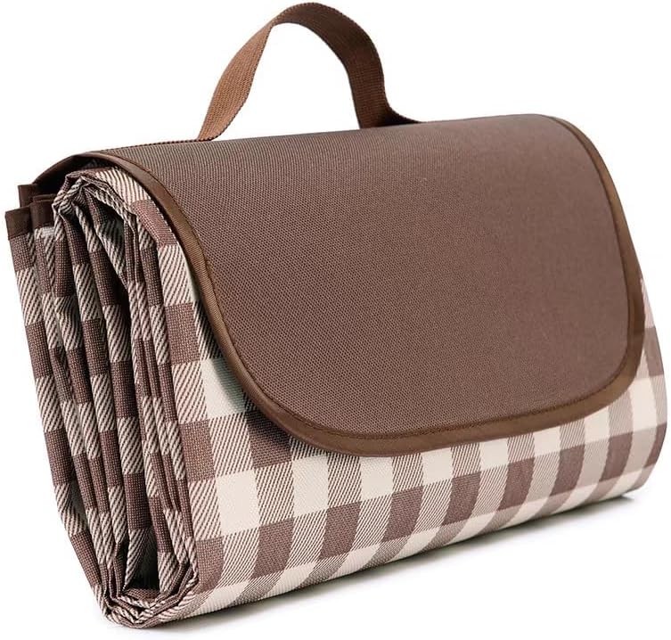 Wind Tour Waterproof Picnic Blanket with Carry Strap - Foldable Sandproof Outdoor Mat for Camping, Beach, Park - 59" x 71",Coffee Grid (Single Mat) - Image 4
