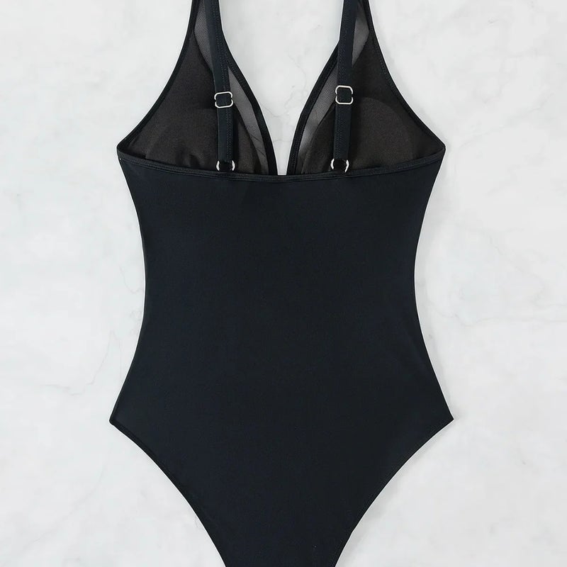2026Bikini and Foreign Trade New Solid Color Mesh Backless Sexy Bikini One-Piece Swimsuit Swimwear - Image 4