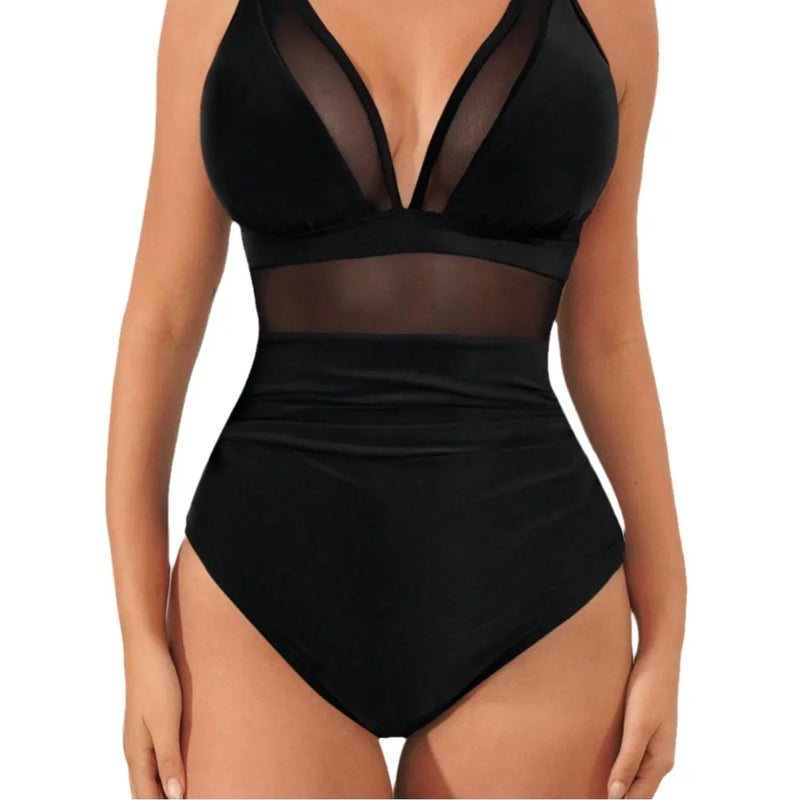 2026Bikini and Foreign Trade New Solid Color Mesh Backless Sexy Bikini One-Piece Swimsuit Swimwear - Image 5