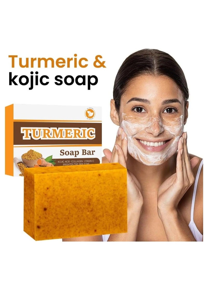 NIKITA.VIVI صابون كركم 100 جرام للوجه والجسم - صابون مقشر للوجه بالكركم وحمض كوجيك - صابون يدوي للوجه بحمض كوجيك مع الريتينول والكولاجين للبقع الداكنة - تنظيف عميق وتقشير المسام - Image 2
