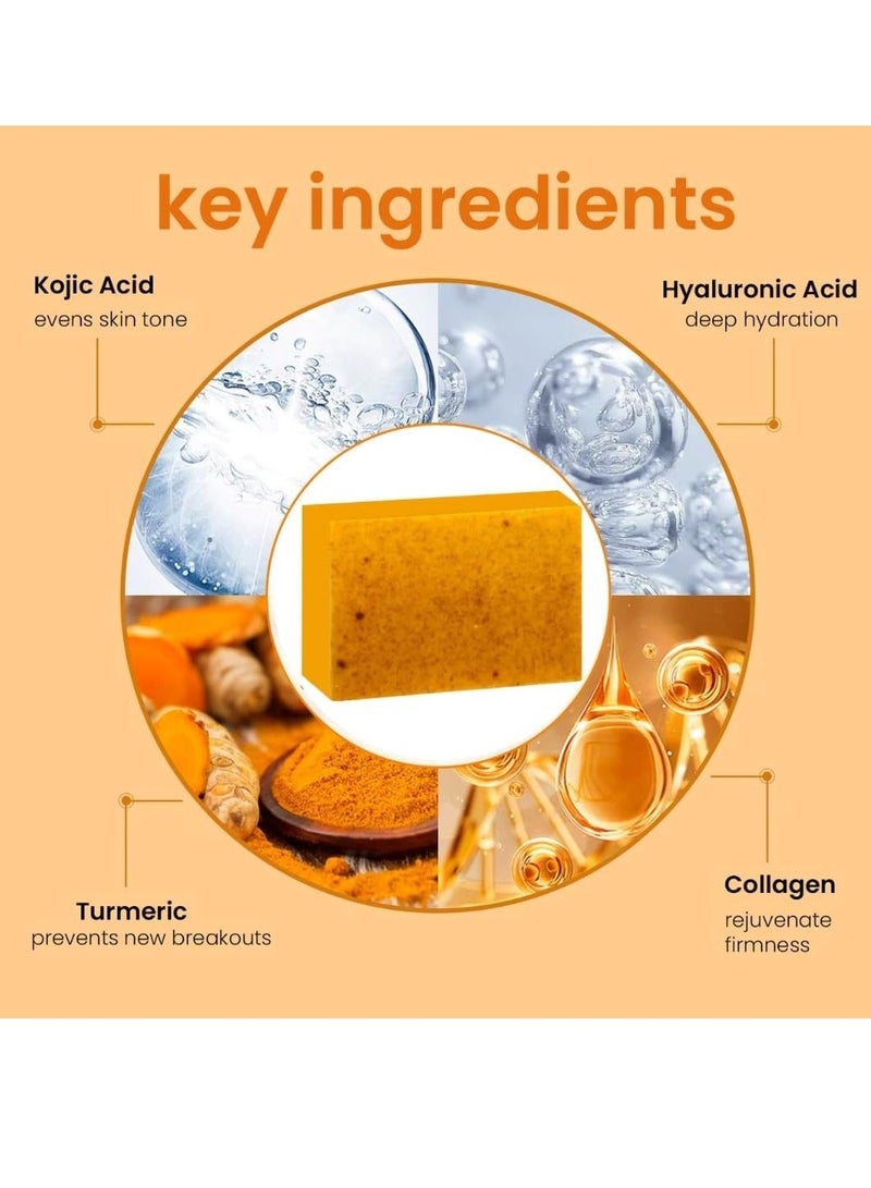 NIKITA.VIVI صابون كركم 100 جرام للوجه والجسم - صابون مقشر للوجه بالكركم وحمض كوجيك - صابون يدوي للوجه بحمض كوجيك مع الريتينول والكولاجين للبقع الداكنة - تنظيف عميق وتقشير المسام - Image 4