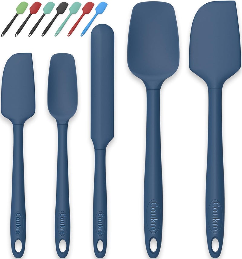 Coukre Silicone Spatula Set of 5,High Temperature Resistant, Food Grade Silicone, Dishwasher Safe, for Baking, Cooking (Pure Deep Blue) - Image 1