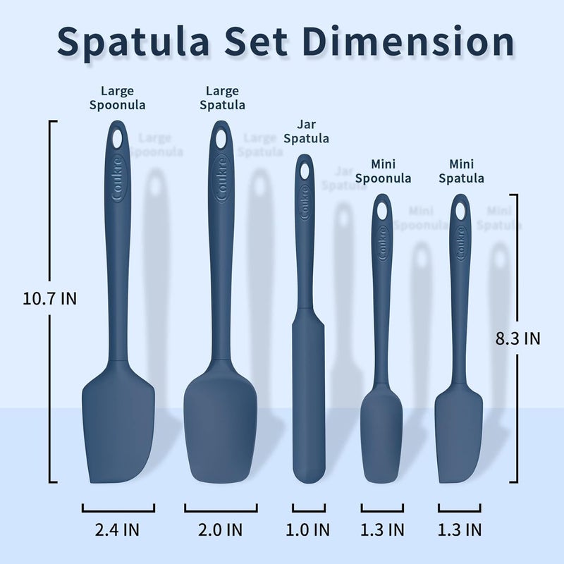 Coukre Silicone Spatula Set of 5,High Temperature Resistant, Food Grade Silicone, Dishwasher Safe, for Baking, Cooking (Pure Deep Blue) - Image 2