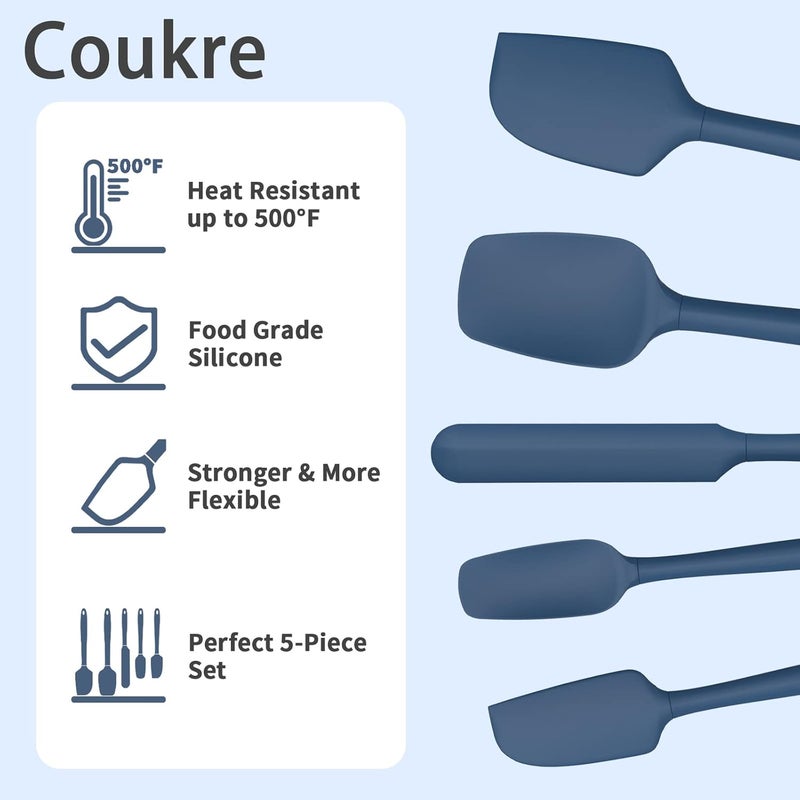 Coukre Silicone Spatula Set of 5,High Temperature Resistant, Food Grade Silicone, Dishwasher Safe, for Baking, Cooking (Pure Deep Blue) - Image 3