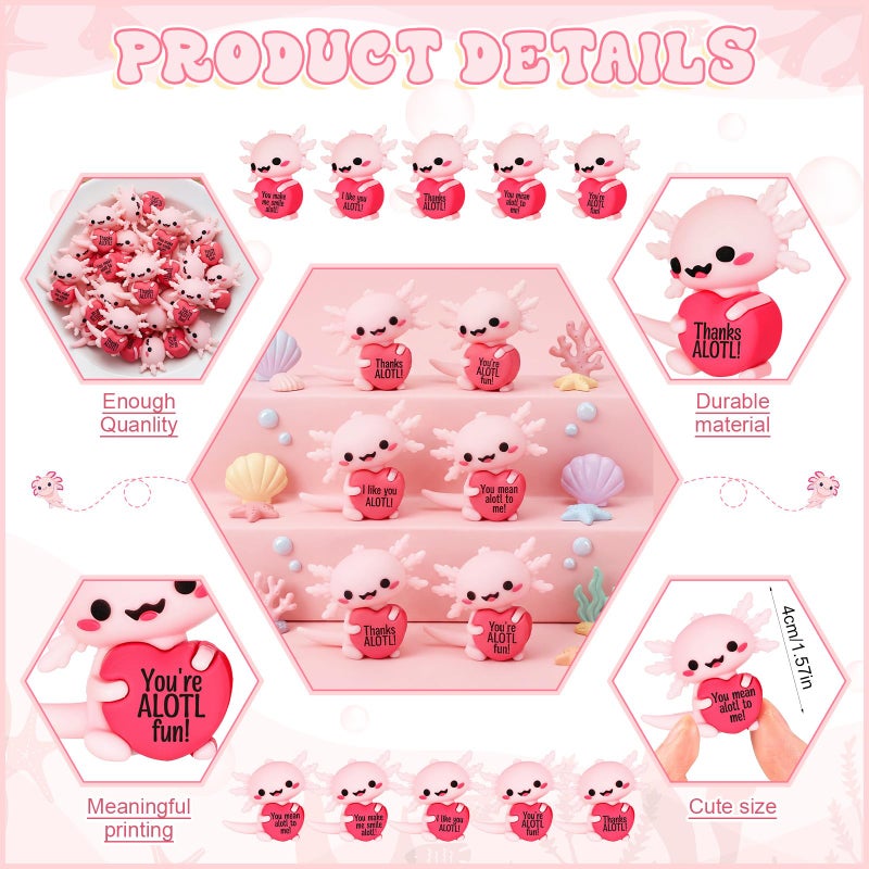 Kathfly 30 Pcs Mini Rubber Positive Axolotl Figures Gifts for Employees Inspirational Desk Pet Decor for Coworker, Staff, Teachers, Teams, and Friends, Axolotl Birthday Party Favor - Image 2