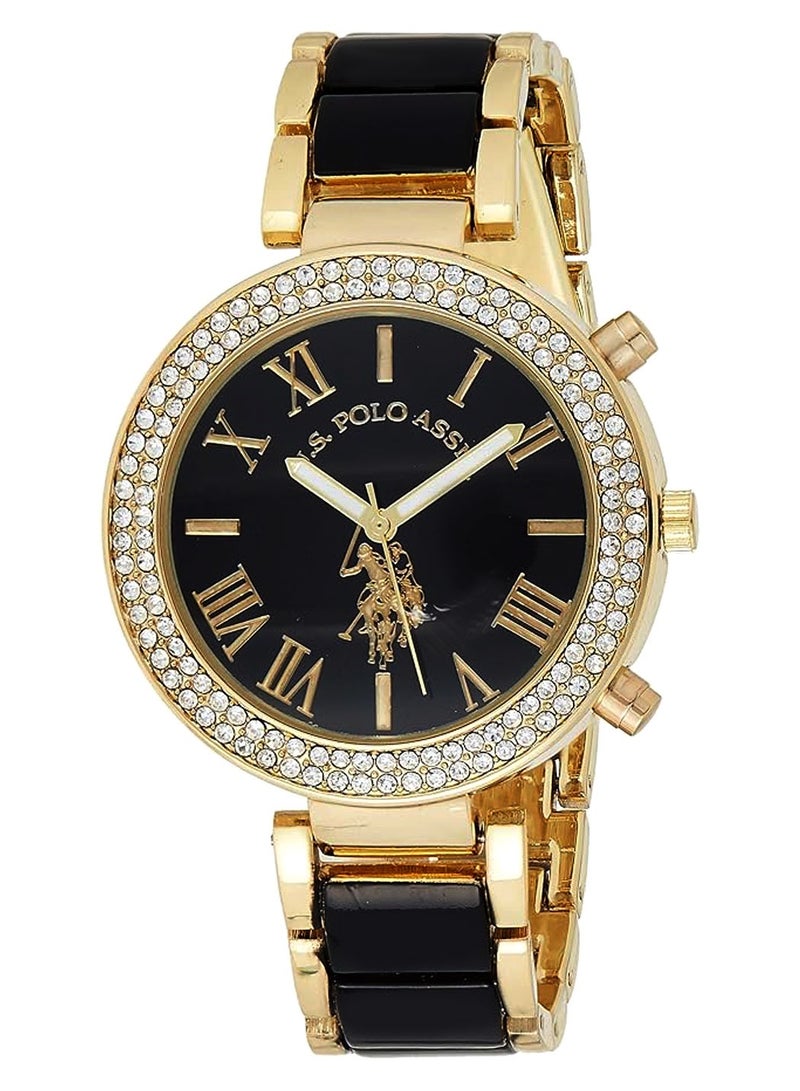 U.S. Polo Assn. U.S. Polo Assn. Women's Quartz Watch, Analog Display and Gold Plated & black Strap USC40061  - Image 1