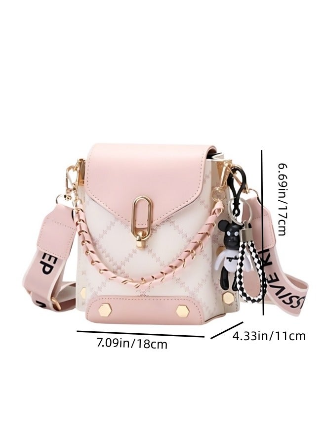 Women's Versatile Plaid Shoulder Bag, Ladies Exquisite Hanging Bucket Bag Crossbody Bag Sling Bag Side Bag Carry Bag, PU Leather Satchel Bag Phone Bag Handbag Clutch Bag for Girls/College Students - Image 4