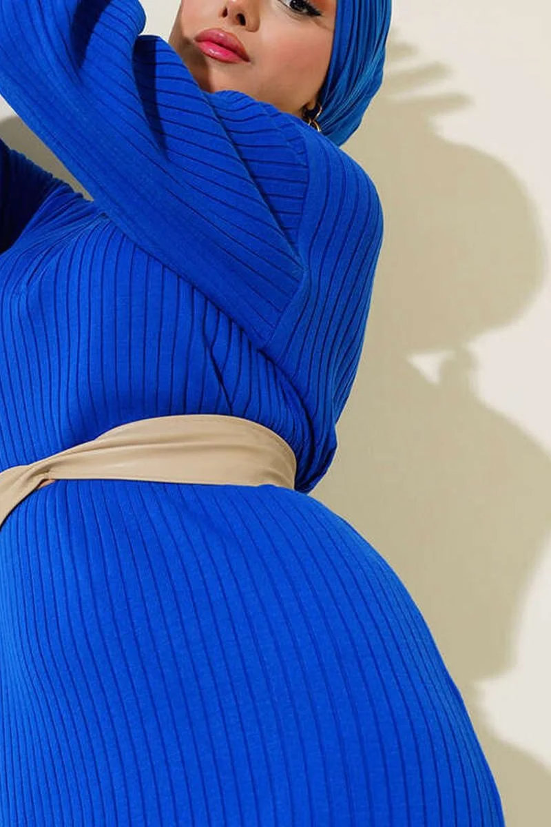 Big Dart BDART Maxi Turtleneck Ribbed Knit Dress