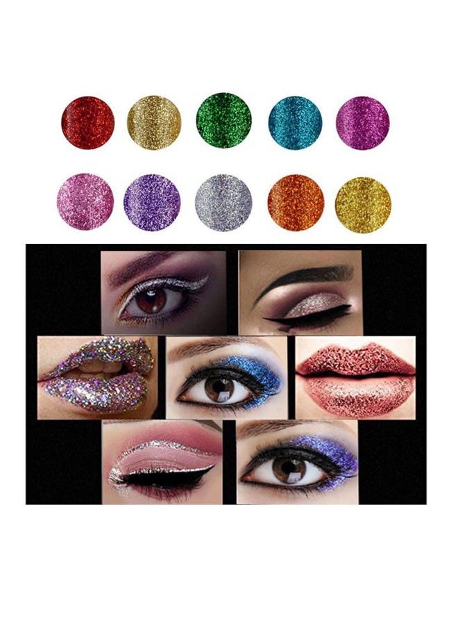 Bestland - 10 Colors Liquid Glitter Eyeliner Metallic Shimmer Glitter Eyeshadow Pigment Eyebrown Shimmer Waterproof Face Lips Art for Party Festival Makeup - Image 1
