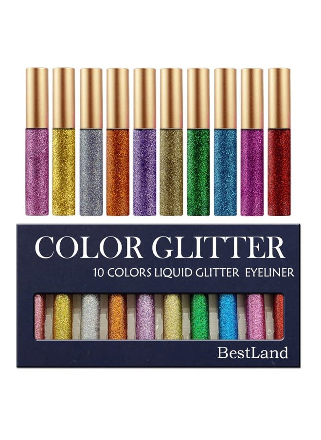 Bestland - 10 Colors Liquid Glitter Eyeliner Metallic Shimmer Glitter Eyeshadow Pigment Eyebrown Shimmer Waterproof Face Lips Art for Party Festival Makeup - Image 1