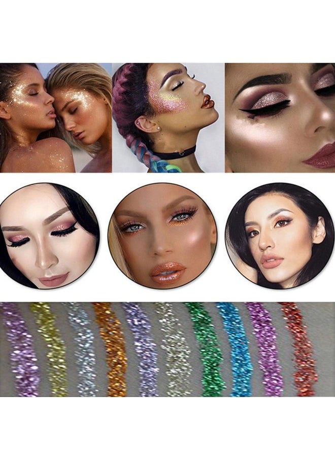 Bestland - 10 Colors Liquid Glitter Eyeliner Metallic Shimmer Glitter Eyeshadow Pigment Eyebrown Shimmer Waterproof Face Lips Art for Party Festival Makeup - Image 1