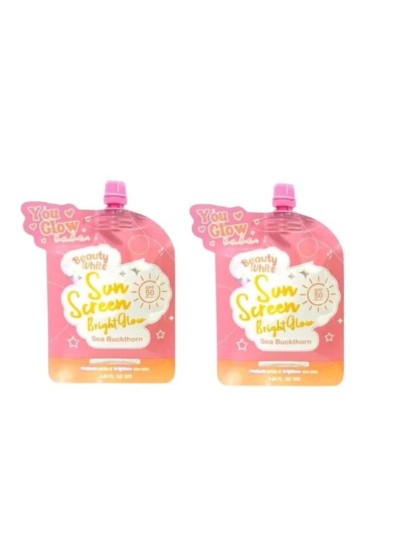 جلو You Glow Babe Beauty Protector solar blanco, SPF 50, espino cerval de mar y polimnia Sonchifolia, brillo y protección UV, 0.84 onzas líquidas (paquete doble)