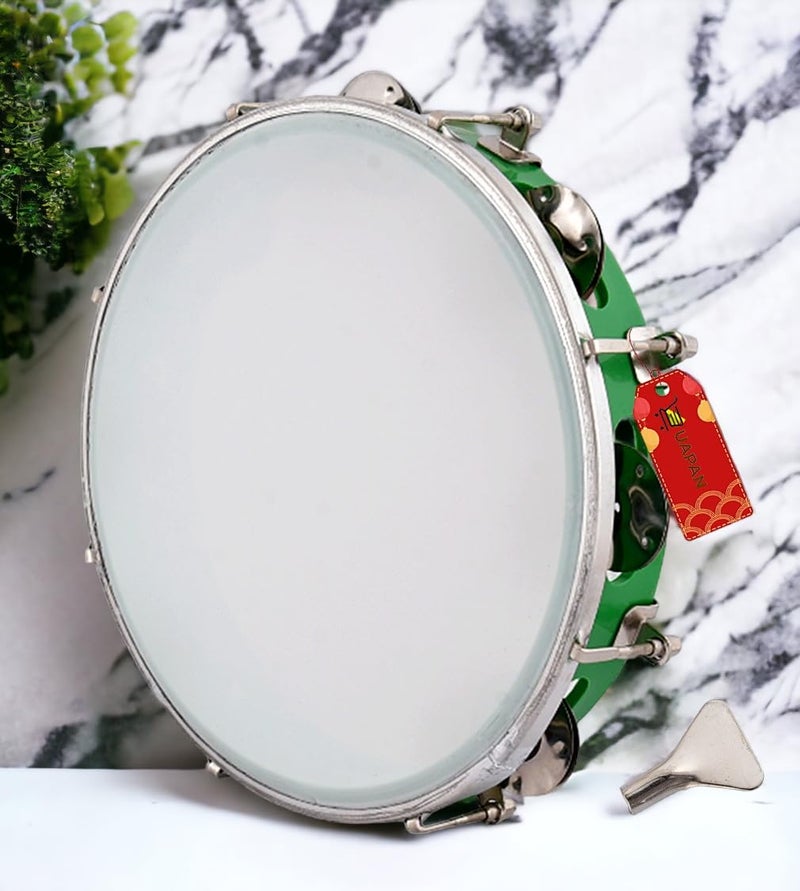 UAPAN Dafli Musical Instrument Dafli/Tambourine 10 inch Hand Percussion Musical Instrument (Green tambourine) - Image 2