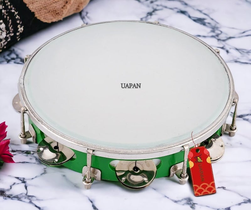 UAPAN Dafli Musical Instrument Dafli/Tambourine 10 inch Hand Percussion Musical Instrument (Green tambourine) - Image 3