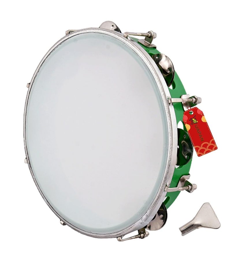 UAPAN Dafli Musical Instrument Dafli/Tambourine 10 inch Hand Percussion Musical Instrument (Green tambourine) - Image 1