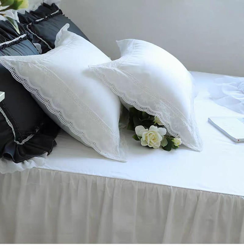 Meaning4 White Lace Pillow Shams Queen Size Pillowcases Cotton for Bed French Country Style 2 Pieces 20"x30" Shabby Chic - Image 4