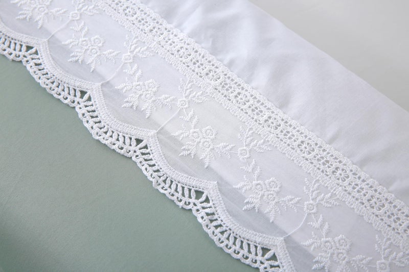 Meaning4 White Lace Pillow Shams Queen Size Pillowcases Cotton for Bed French Country Style 2 Pieces 20"x30" Shabby Chic - Image 2