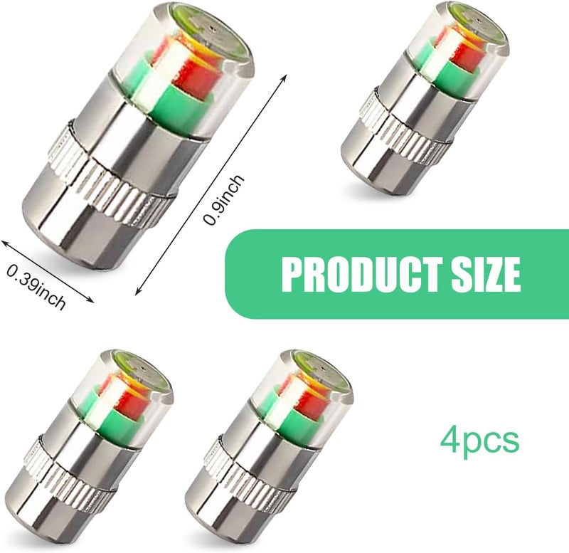 MOXRUQ 4 PCS Car Tire Pressure Monitor Valve Stem Caps, 2.4Bar 36PSI Tire Pressure Monitor Sensor Indicator, 3 Color Eye Alert Tire Pressure Monitor Valve Caps with Pressure Gauge, Fit for Most Cars - Image 2