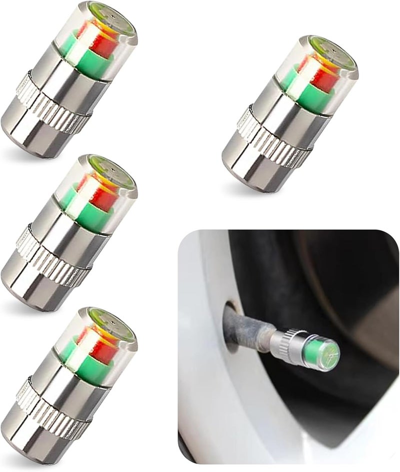MOXRUQ 4 PCS Car Tire Pressure Monitor Valve Stem Caps, 2.4Bar 36PSI Tire Pressure Monitor Sensor Indicator, 3 Color Eye Alert Tire Pressure Monitor Valve Caps with Pressure Gauge, Fit for Most Cars - Image 1