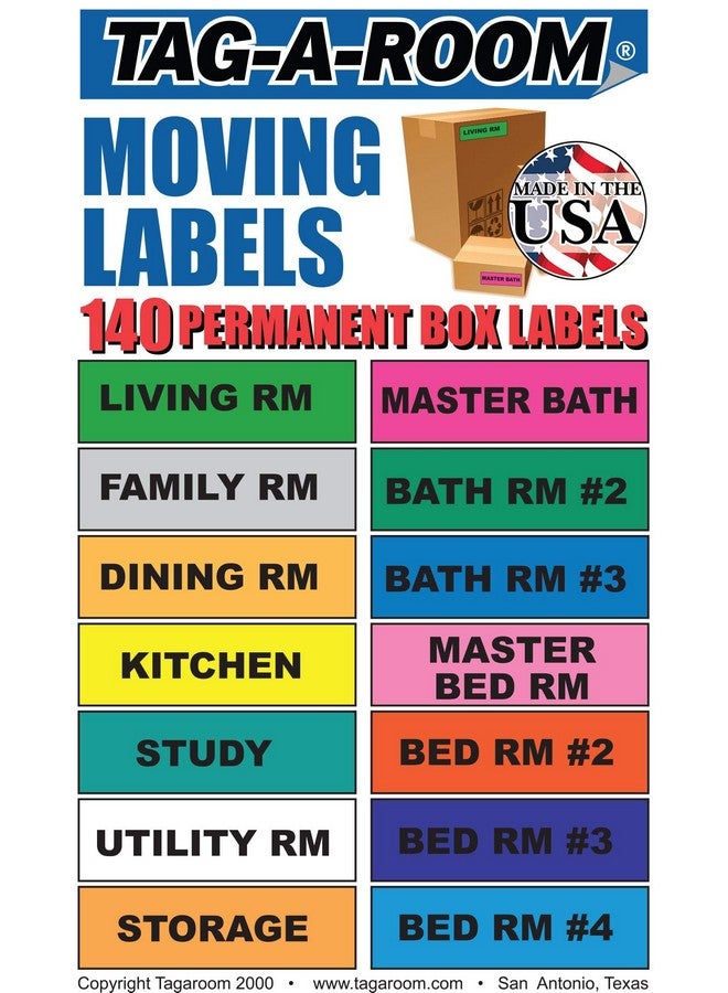 Tag-A-Room Home Moving Labels Color Coded Packing Stickers (140Home) - Image 2