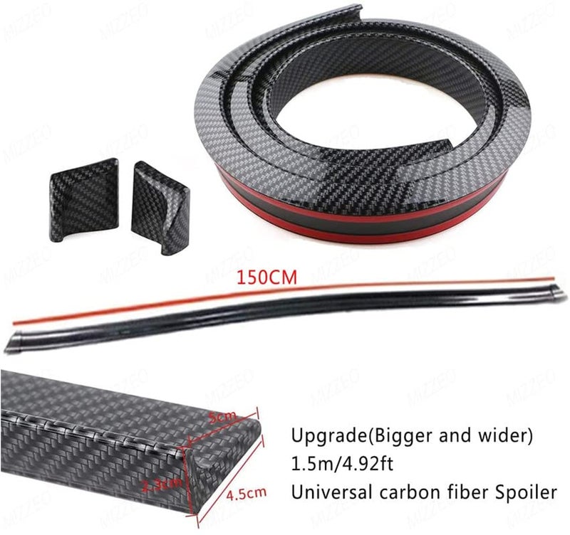 MIZZEO Fiber Trunk Spoiler Lip Punch/Drill Free (150 cm x 3.5 cm, Carbon Black) Compatible with Hyundai Grand i10 (Type-I) 2013-2018 - Image 3