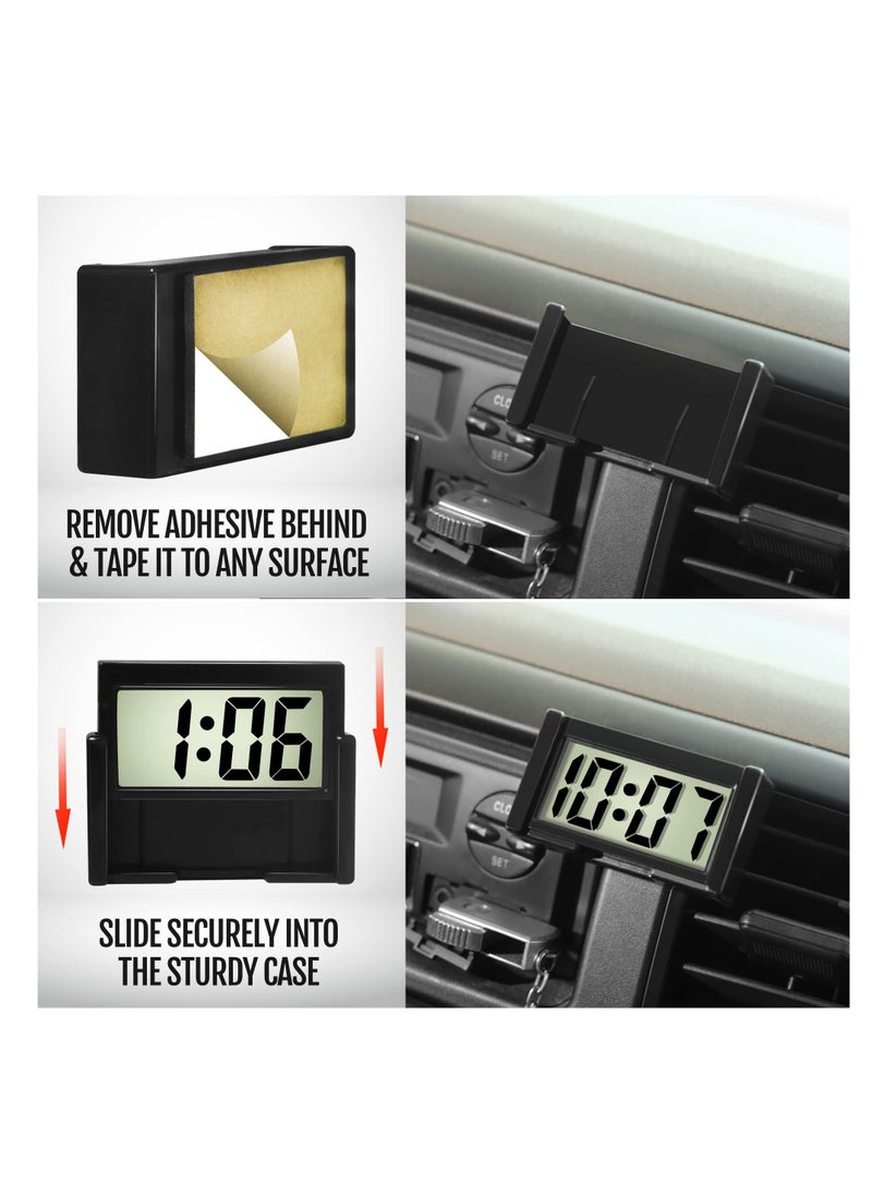 Generic - Car Dashboard Digital Clock, 2 Pack Vehicle Adhesive Clock with Jumbo LCD Time & Day Display, Mini Automotive Stick On Watch for Car Truck Dashboard & Air Vent, Black - Image 1