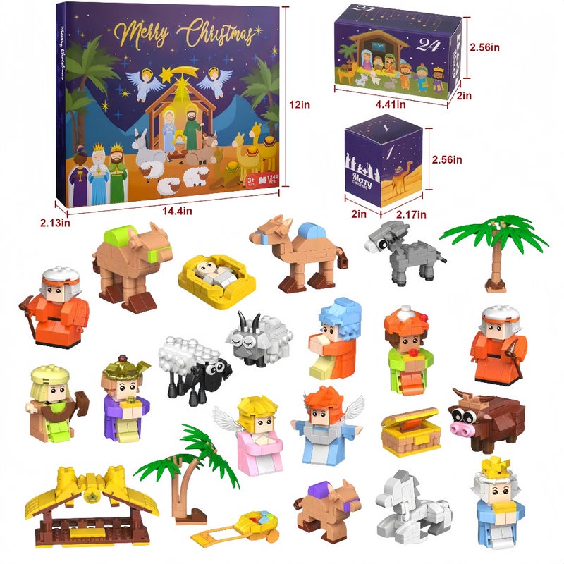 Nativity Advent Calendar 2025 Kids – 24 Days Building Blocks Kits Christmas Gifts Countdown Calendar Set, Stocking Stuffer Building Toys for Boys, Girls, Teens & Adults Ages 6+
