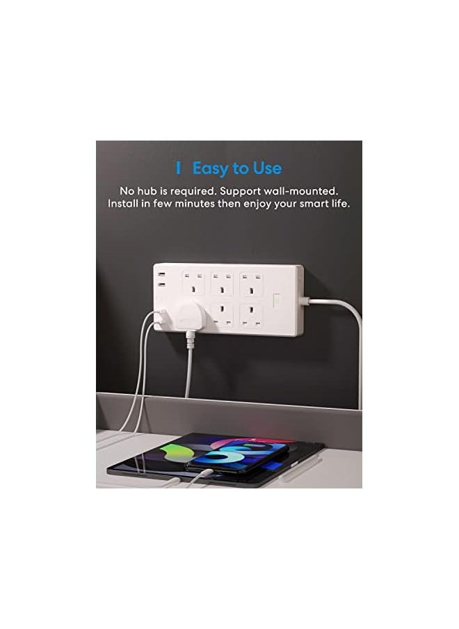 meross - Meross Smart Power Strip, 6 AC Outlets and 4 USB Ports, smart extension lead alexa compatible, Compatible with Google Home, SmartThings, Timer and Voice/Remote Control, 2.4GHz WiFi - Image 1