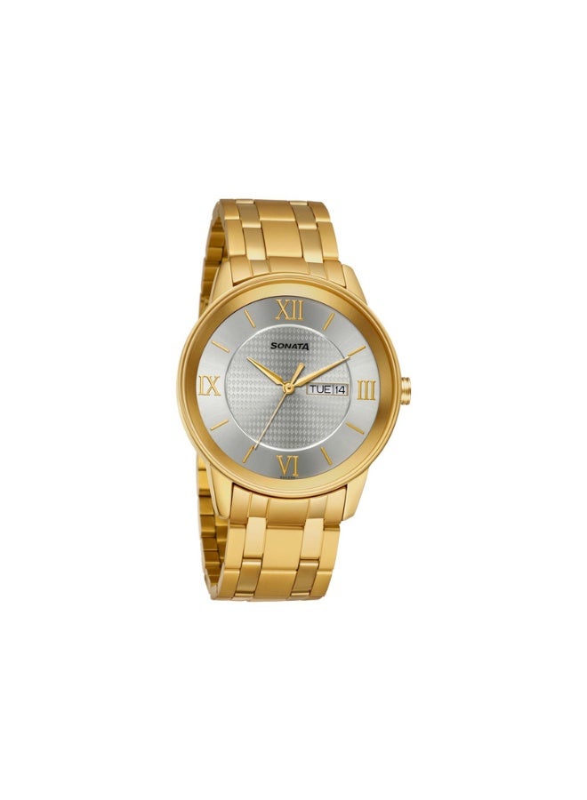 Sonata Utsav 7133YM01 Men’s Watch – Champagne Dial, Gold Stainless Steel Strap, Quartz Movement - Image 1