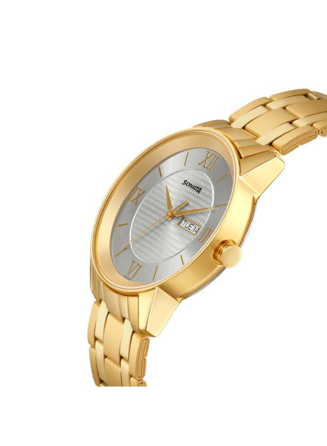 Sonata Utsav 7133YM01 Men’s Watch – Champagne Dial, Gold Stainless Steel Strap, Quartz Movement - Image 3