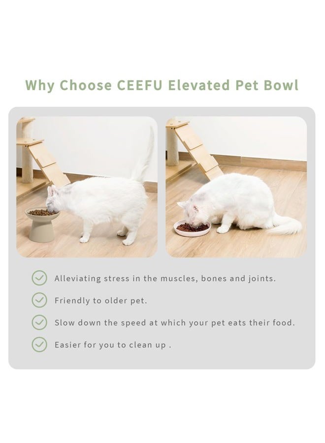CEEFU Extra Wide Elevated Ceramic Cat Bowl - 6.2" Shallow Dish for Whisker Fatigue Relief, 5" Height for Easy Feeding, Lead & Cadmium Free, Durable Raised Cat Food Bowls, Pottery Clay (Not Glazed) - Image 4