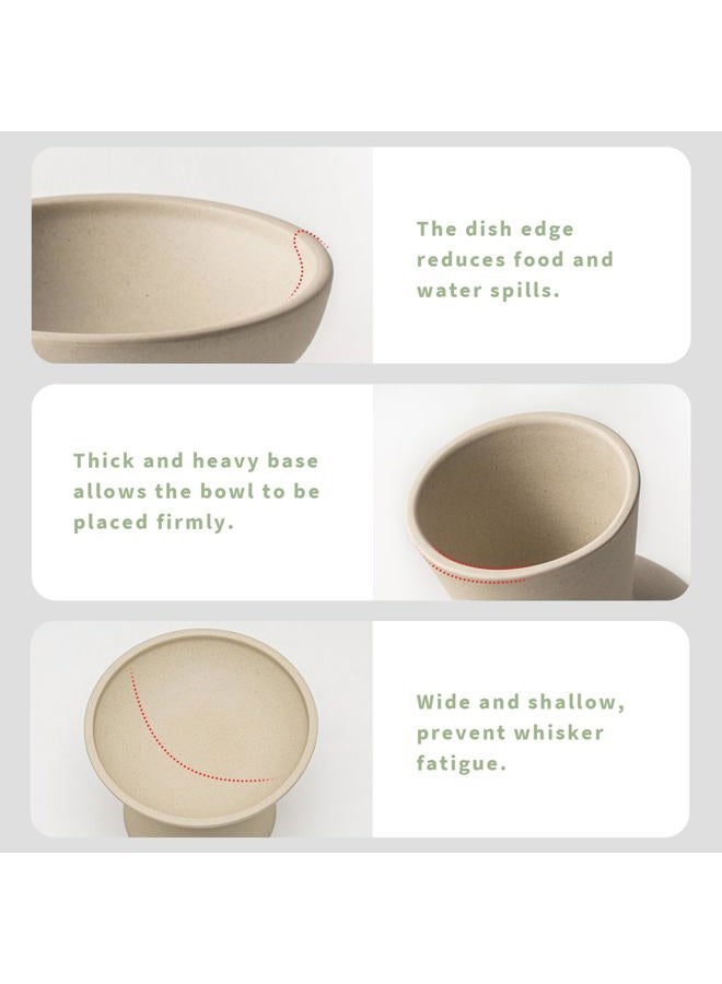 CEEFU Extra Wide Elevated Ceramic Cat Bowl - 6.2" Shallow Dish for Whisker Fatigue Relief, 5" Height for Easy Feeding, Lead & Cadmium Free, Durable Raised Cat Food Bowls, Pottery Clay (Not Glazed) - Image 3