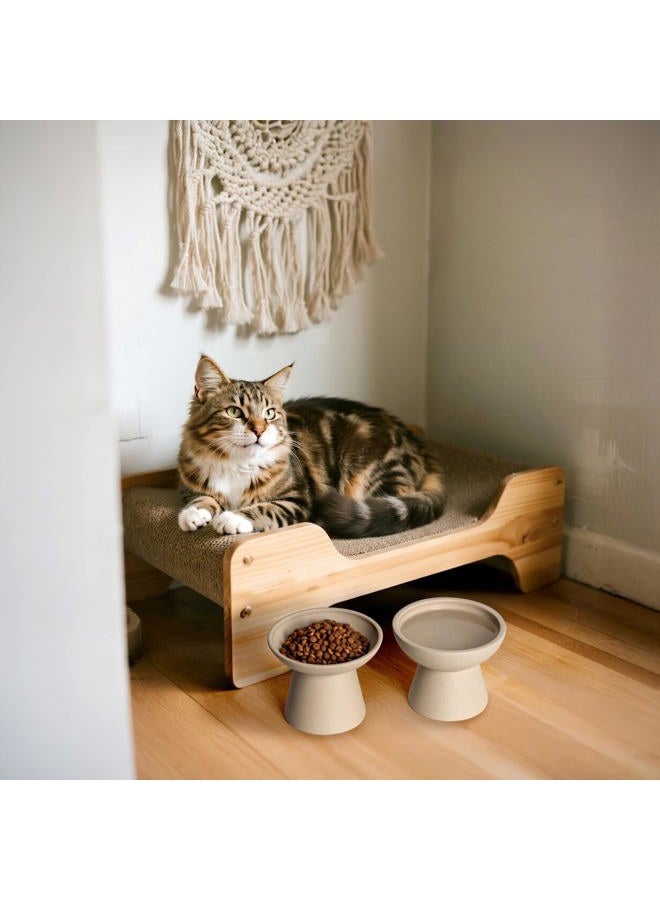 CEEFU Extra Wide Elevated Ceramic Cat Bowl - 6.2" Shallow Dish for Whisker Fatigue Relief, 5" Height for Easy Feeding, Lead & Cadmium Free, Durable Raised Cat Food Bowls, Pottery Clay (Not Glazed) - Image 5