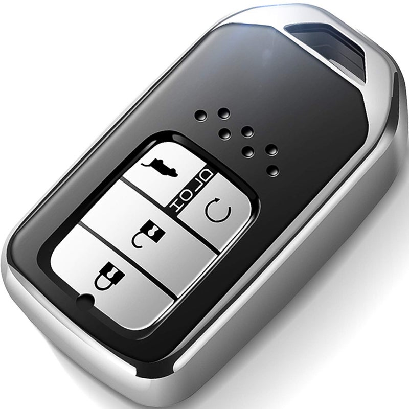 Intermerge Honda Key Fob Cover, Soft TPU Case for Civic Accord CR-V HR-V Fit Odyssey JED Crosstour Crider Smart Key Cover (Silver)