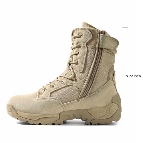 NORTIV 8 Mens Military Tactical Work Boots Hiking Side Zip Leather Outdoor Motorcycle Combat Boots Response,Size 13,Sand - Image 2