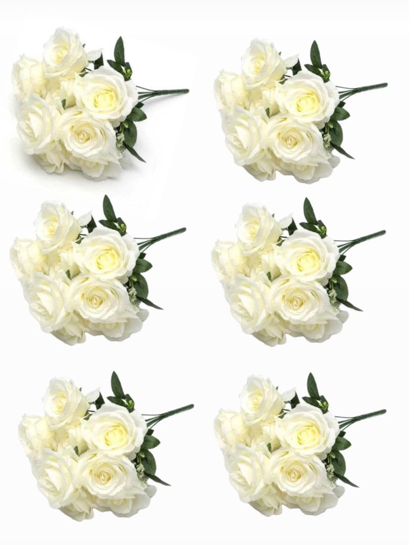 Generic Pack of 6 Artificial 5 Head of White Rose Bunch for Beautiful Homes & Office & Making a Boquet  - Image 1