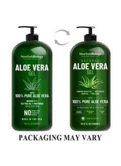 NEW YORK BIOLOGY THE ULTIMATE COSMECEUTICALS New York Biology Aloe Vera Gel for Face, Skin and Hair - Infused with Tea Tree Oil - From Fresh Aloe Vera Plant - Moisturizing Aloe Vera for Sunburn Relief and Dry Skin - 16.9 Fl Oz  - Image 3