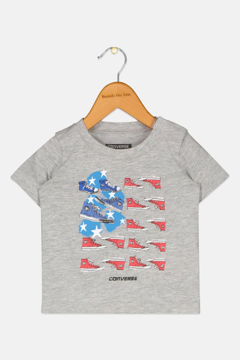 CONVERSE تي شيرت مطبوع للأطفال الأولاد، رمادي - Image 1