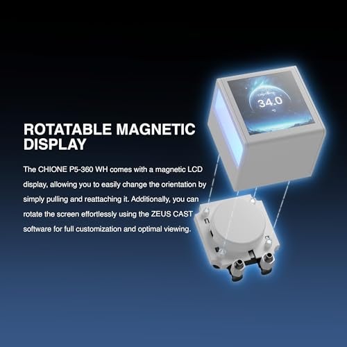 GAMDIAS CHIONE P5-360 Liquid CPU Cooler, 360mm AIO w/Customizable 3.4'' IPS LCD, Rotatable Magnetic Pump, Hidden Cable Fan (Daisy-Chained), Support PWM & ARGB MB Sync, Intel LGA 1851；AMD AM5, White - Image 5