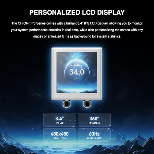 GAMDIAS CHIONE P5-360 Liquid CPU Cooler, 360mm AIO w/Customizable 3.4'' IPS LCD, Rotatable Magnetic Pump, Hidden Cable Fan (Daisy-Chained), Support PWM & ARGB MB Sync, Intel LGA 1851；AMD AM5, White - Image 3