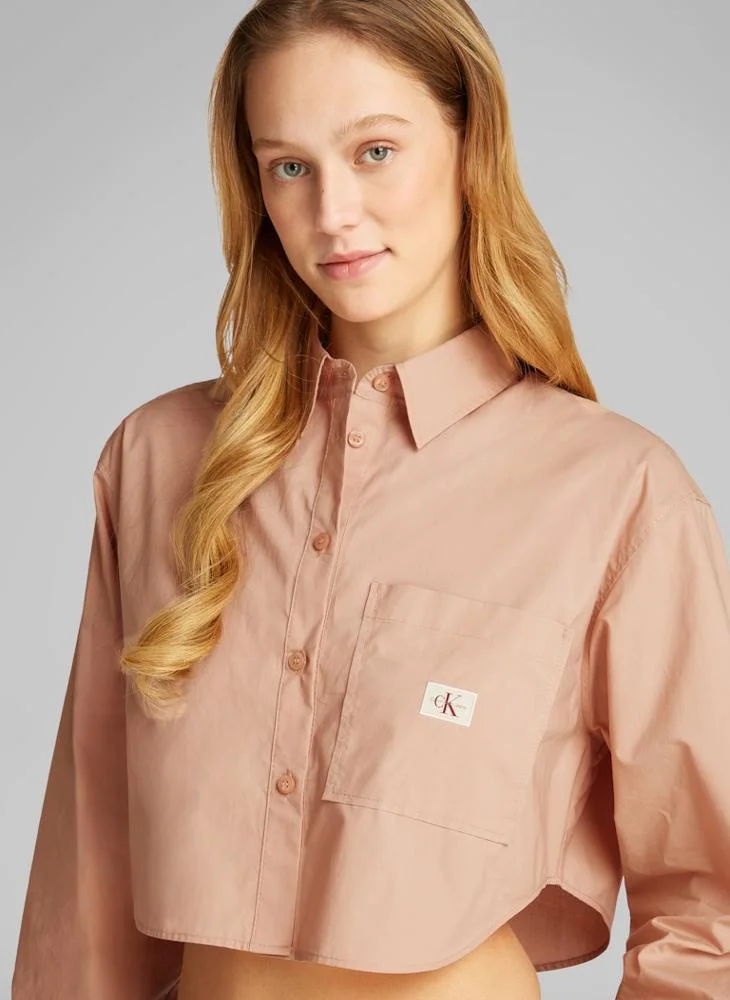 Calvin Klein Jeans Logo Detail Button Crop Down Shirt