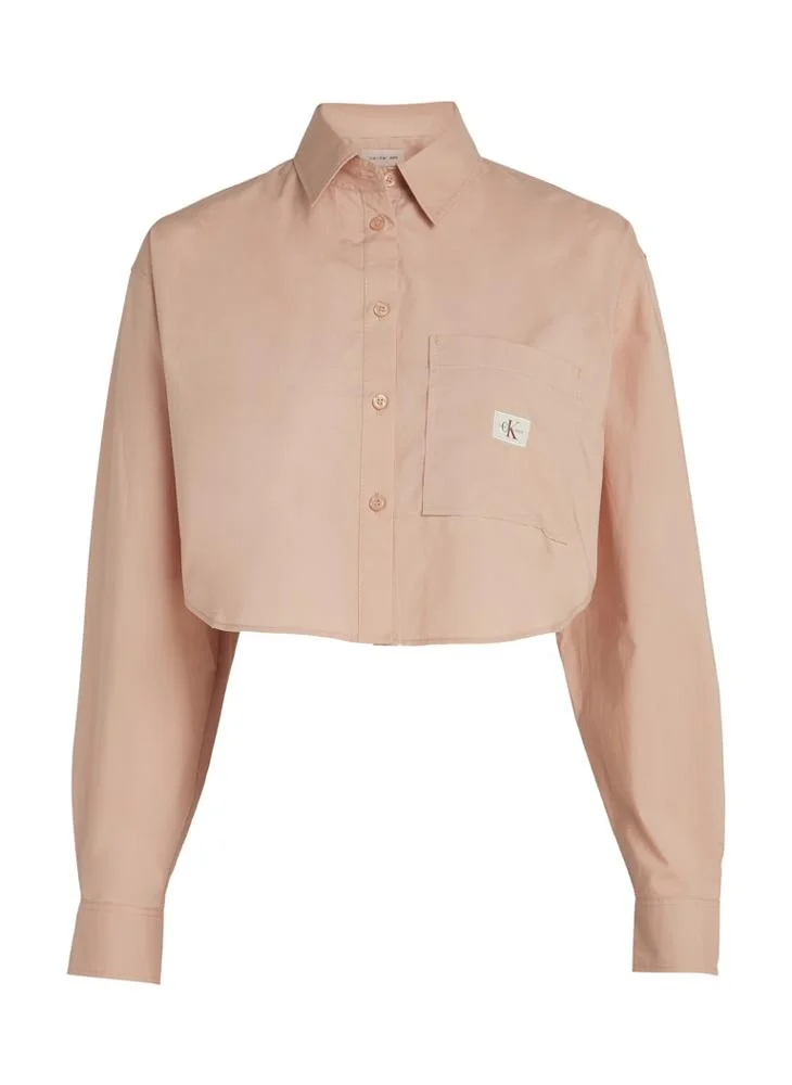 Calvin Klein Jeans Logo Detail Button Crop Down Shirt