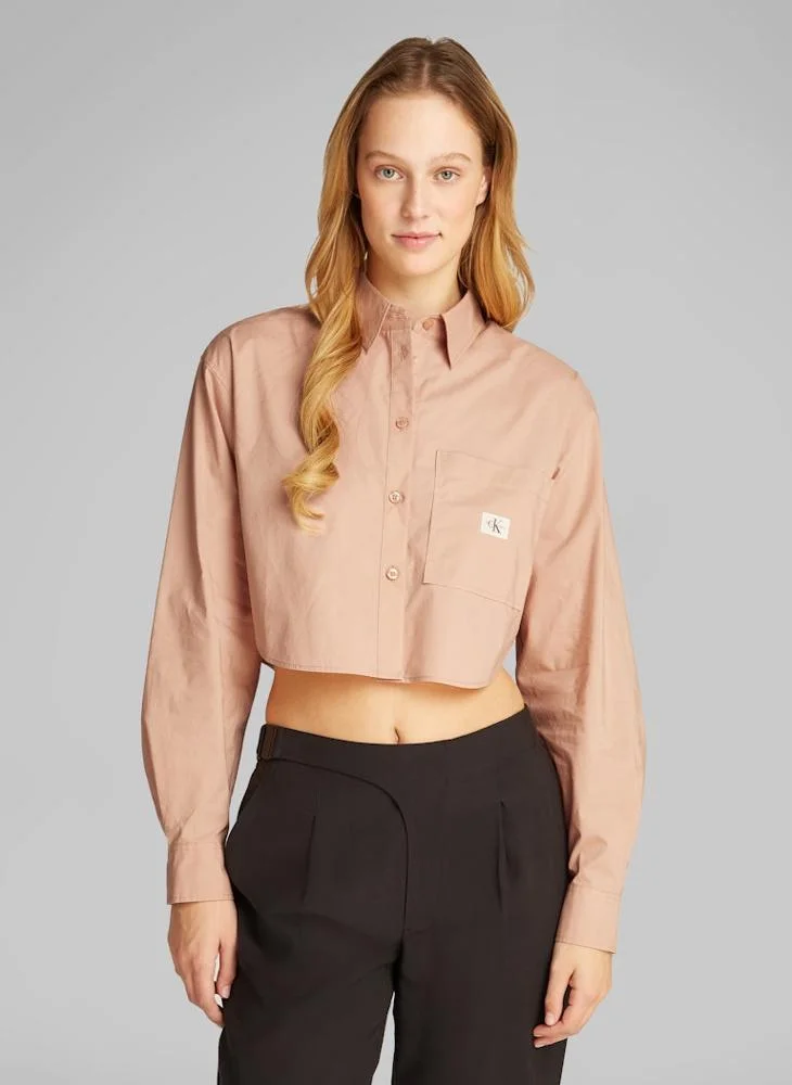 كالفن كلاين جينز Logo Detail Button Crop Down Shirt