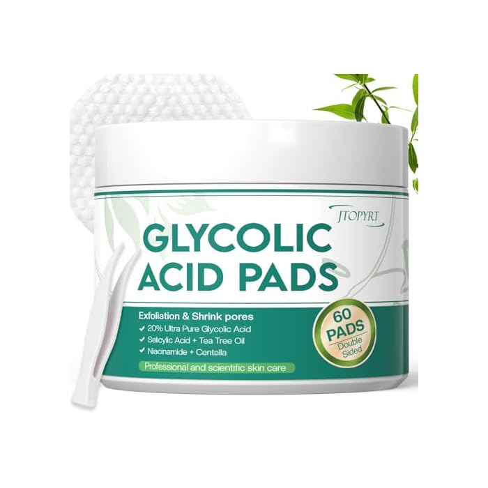 Glycolic Acid Pads 20%: Dual Sided Exfoliating Face Peels with Salicylic Acid & Niacinamide Reduce Surface Skin Fine Lines and Wrinkles Daily Facial Cleansing for All Skin Types 60 Count