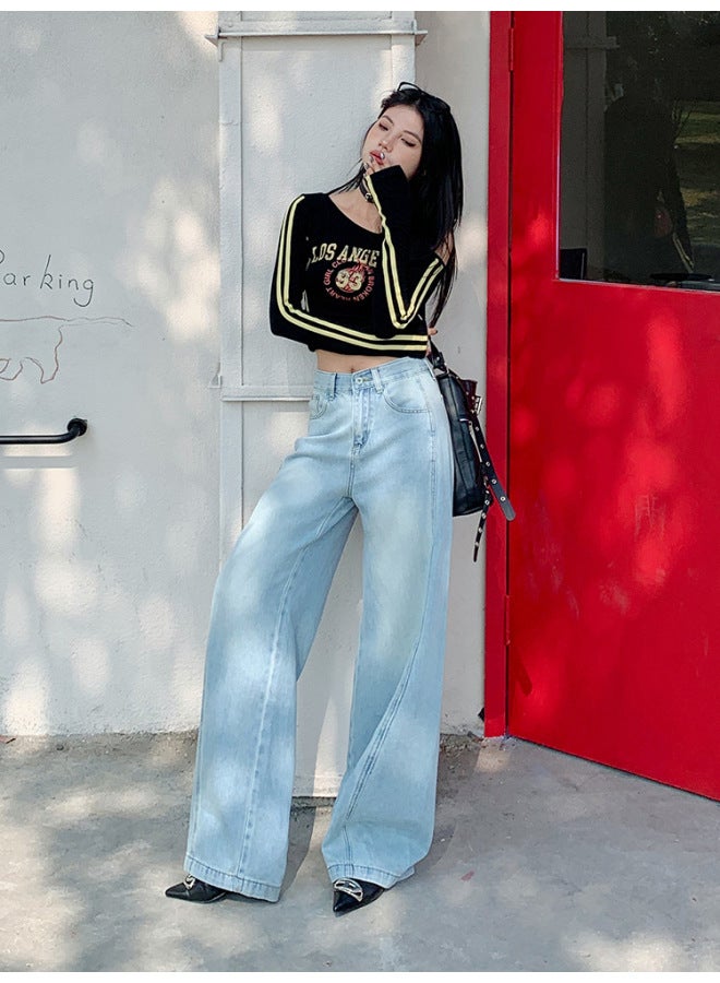Beautiful Lyocell Tencel Wide-leg Denim Women's Loose Drape High-waisted Slimming Floor-length Pants For Spring That Make Legs Look Longer - Image 5