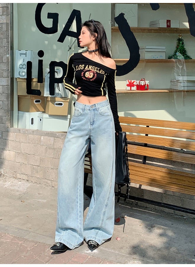 Beautiful Lyocell Tencel Wide-leg Denim Women's Loose Drape High-waisted Slimming Floor-length Pants For Spring That Make Legs Look Longer - Image 1