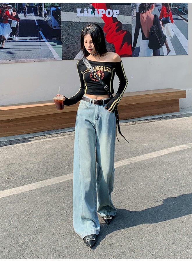 Beautiful Lyocell Tencel Wide-leg Denim Women's Loose Drape High-waisted Slimming Floor-length Pants For Spring That Make Legs Look Longer - Image 4