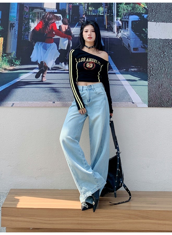 Beautiful Lyocell Tencel Wide-leg Denim Women's Loose Drape High-waisted Slimming Floor-length Pants For Spring That Make Legs Look Longer - Image 3